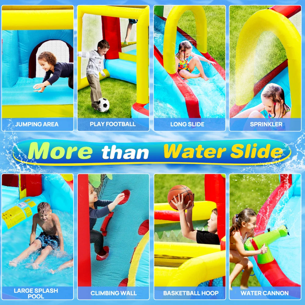 7 In 1 Inflatable Slide Water Park Bouncing House Outdoor Soccer Garden Bouncer With Splash Pool Water Gun Climbing Wall
