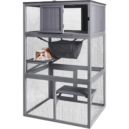 X Zone Pet Catio Wooden Cat House Enclosure Three Floors