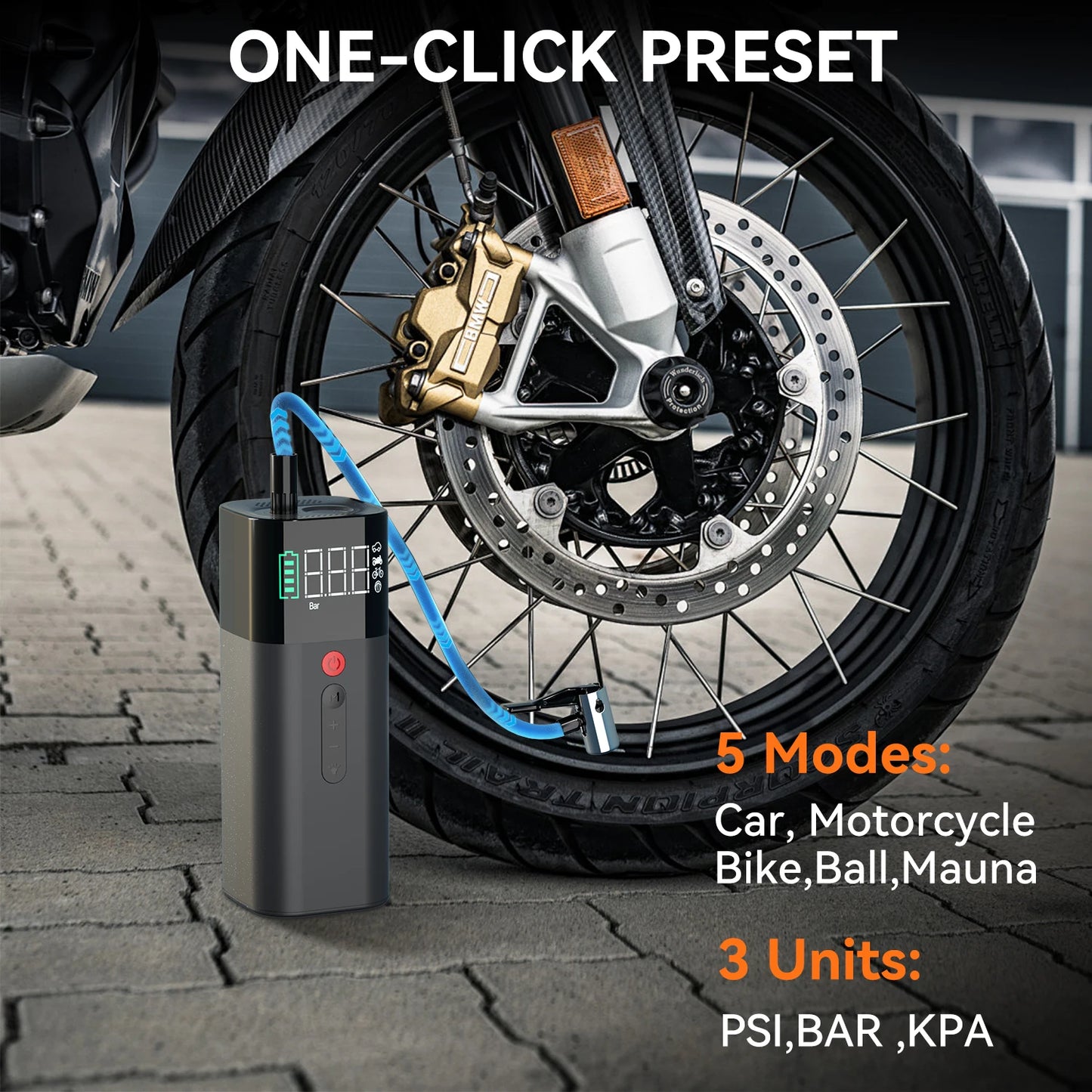 Portable Tire Inflator 150 PSI Rechargeable 5000mAh