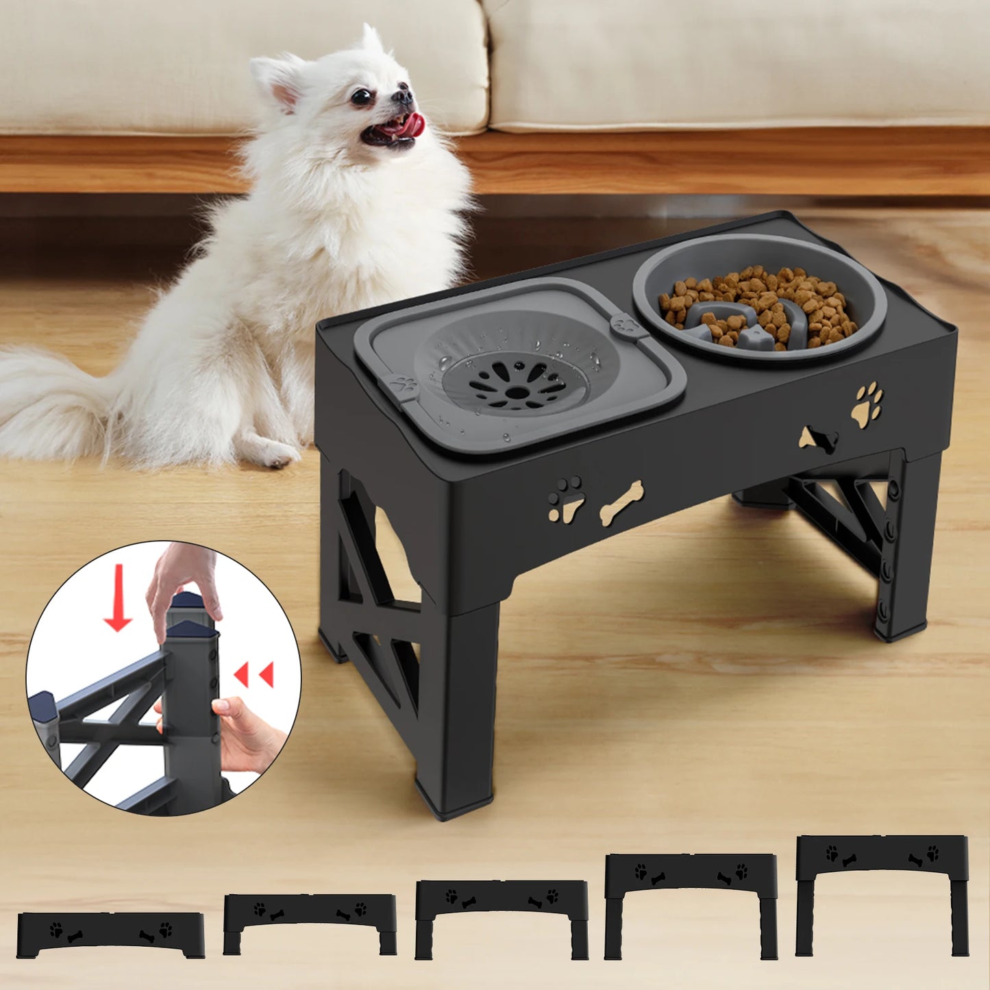3 In 1 Adjustable Pet Feeder Slow Feed Double Bowls