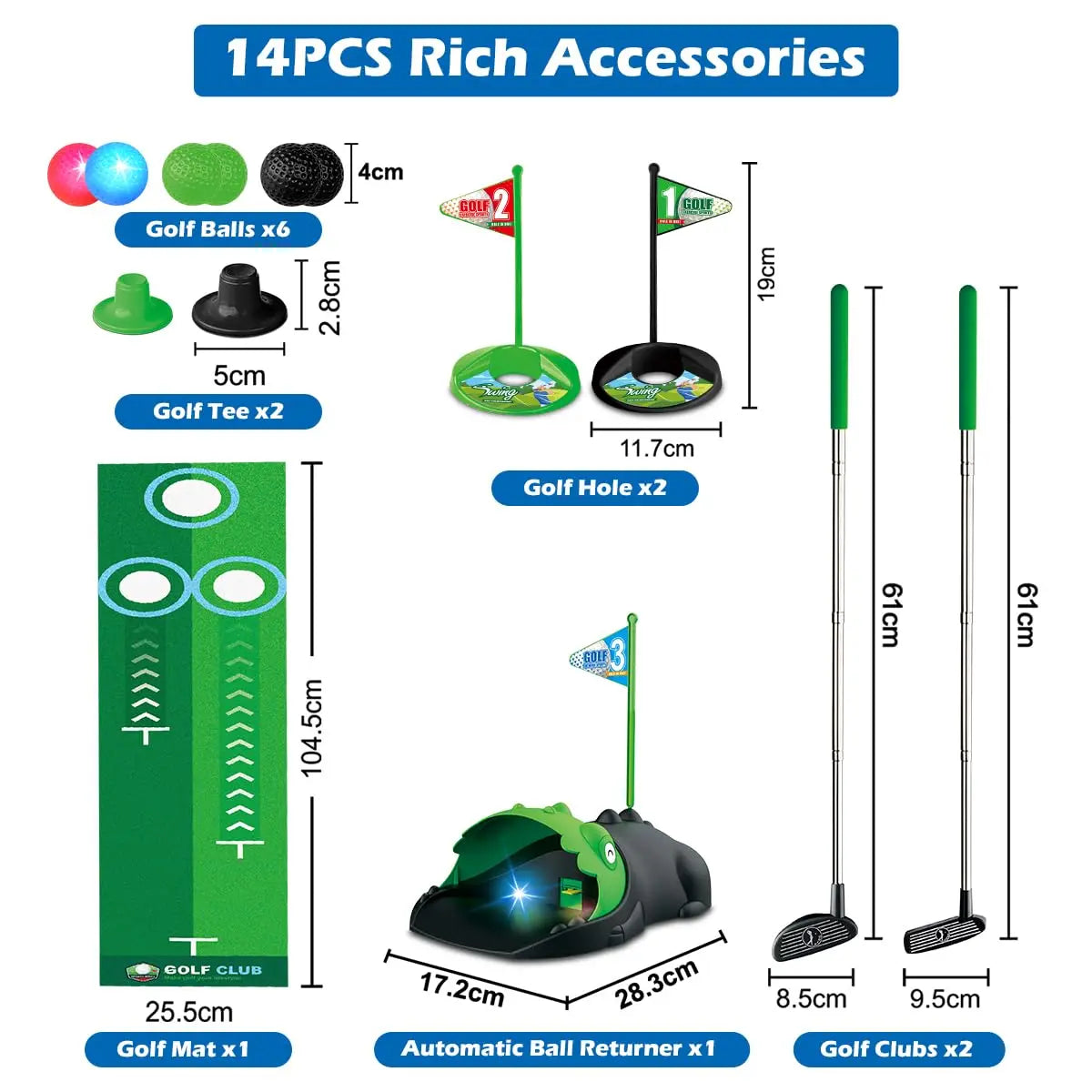 Kids Toy Golf Club Set with LED Automatic Ball Returner Golf Putting Mat Mini Golf Game Sports Gift for Boys and Girls Ages 3 and Up
