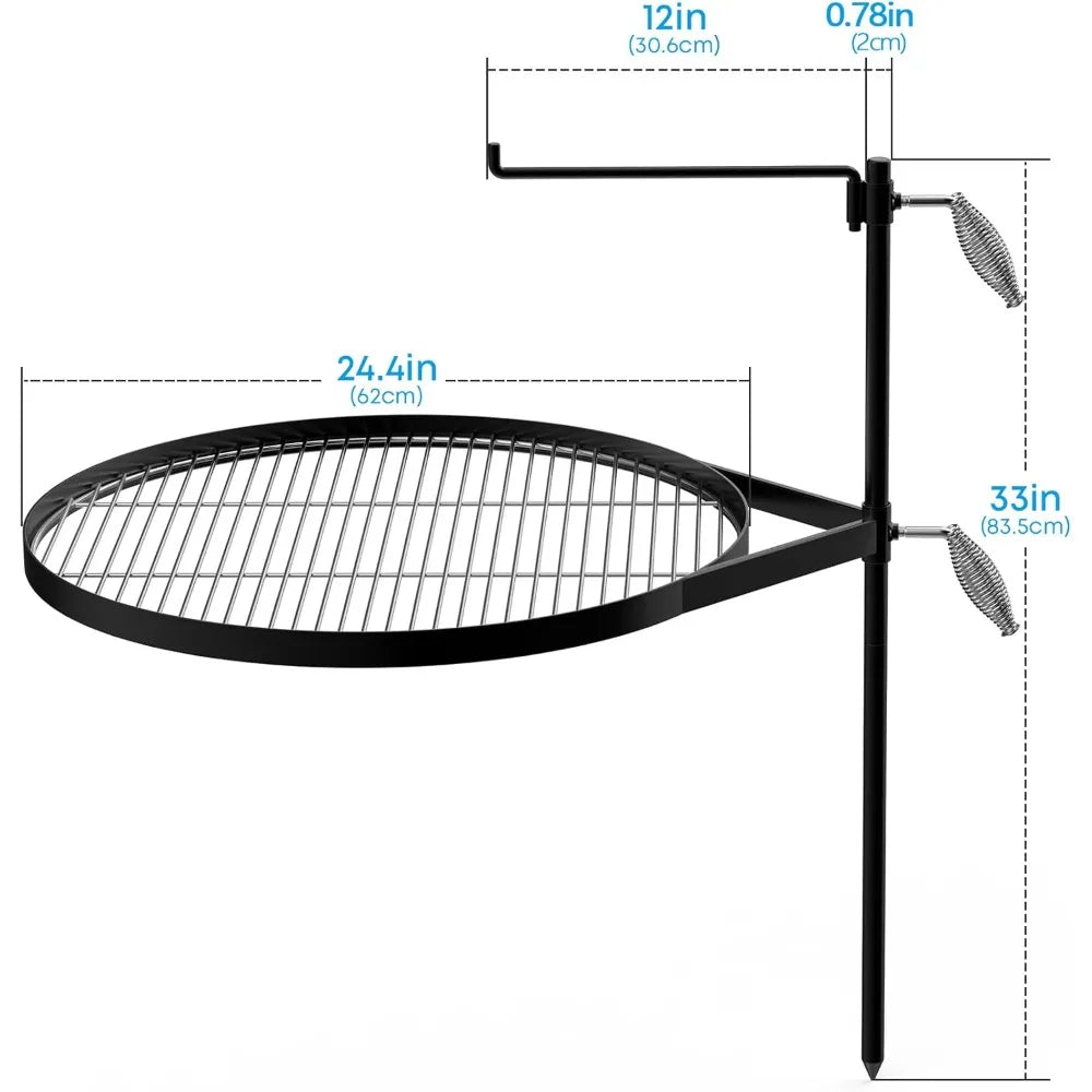 Fire Pit Campfire Grill Grate Stainless Steel Swing Cooking Stand Portable BBQ Barbecue Rack