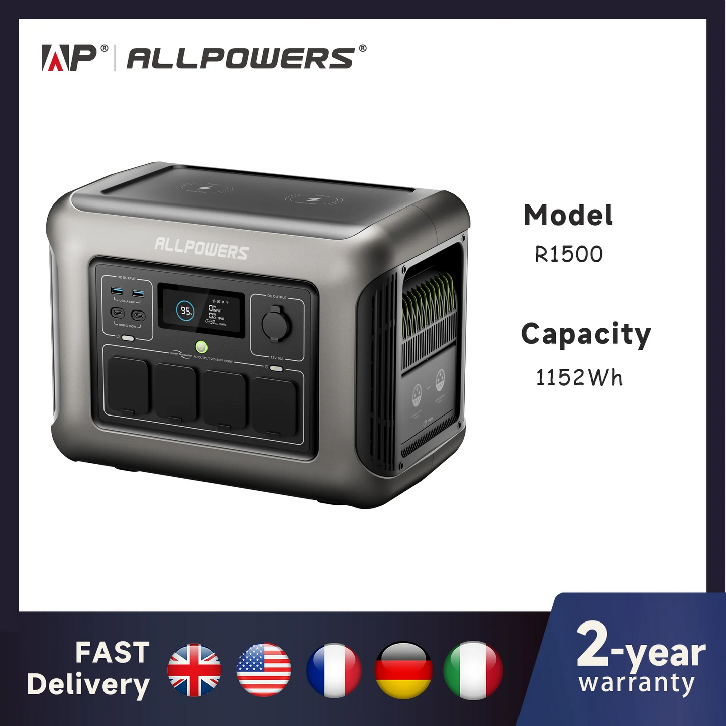 Allpowers R1500 1152Wh LiFePO4 1800W Solar Generator