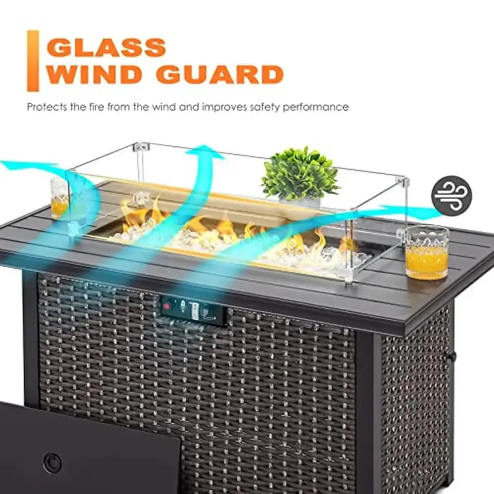 Rectangular Glass Fire Pit Wind Guard Small Outdoor Fire Pit Durable Tempered Glass with Polished Aluminum Brackets Sturdy