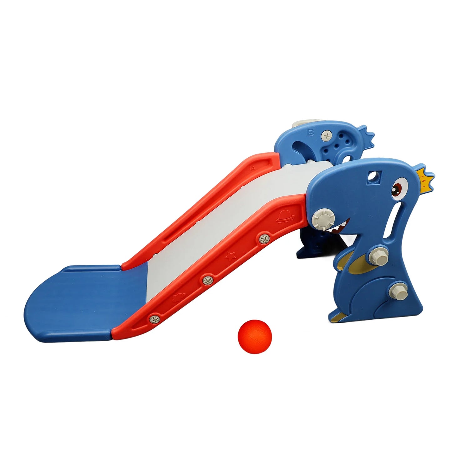 Foldable Dinosaur Shape Indoor Slide with Basketball Hoop for Toddlers Easy Assembly Blue Climber for Ages 3 to 6 Years