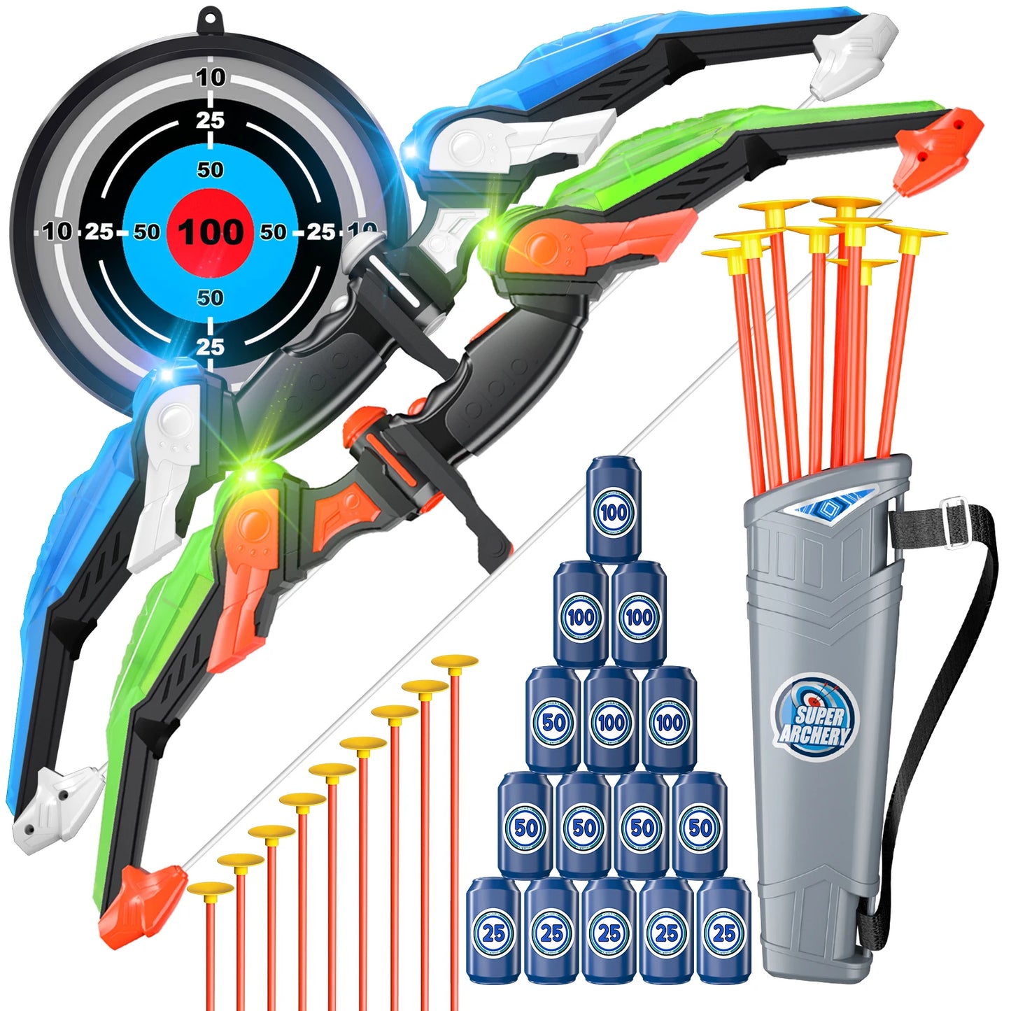 Bow and Arrow Toys with Light Up LED for Kids Age 3 Plus Archery and Target Set Indoor and Outdoor Sports Games