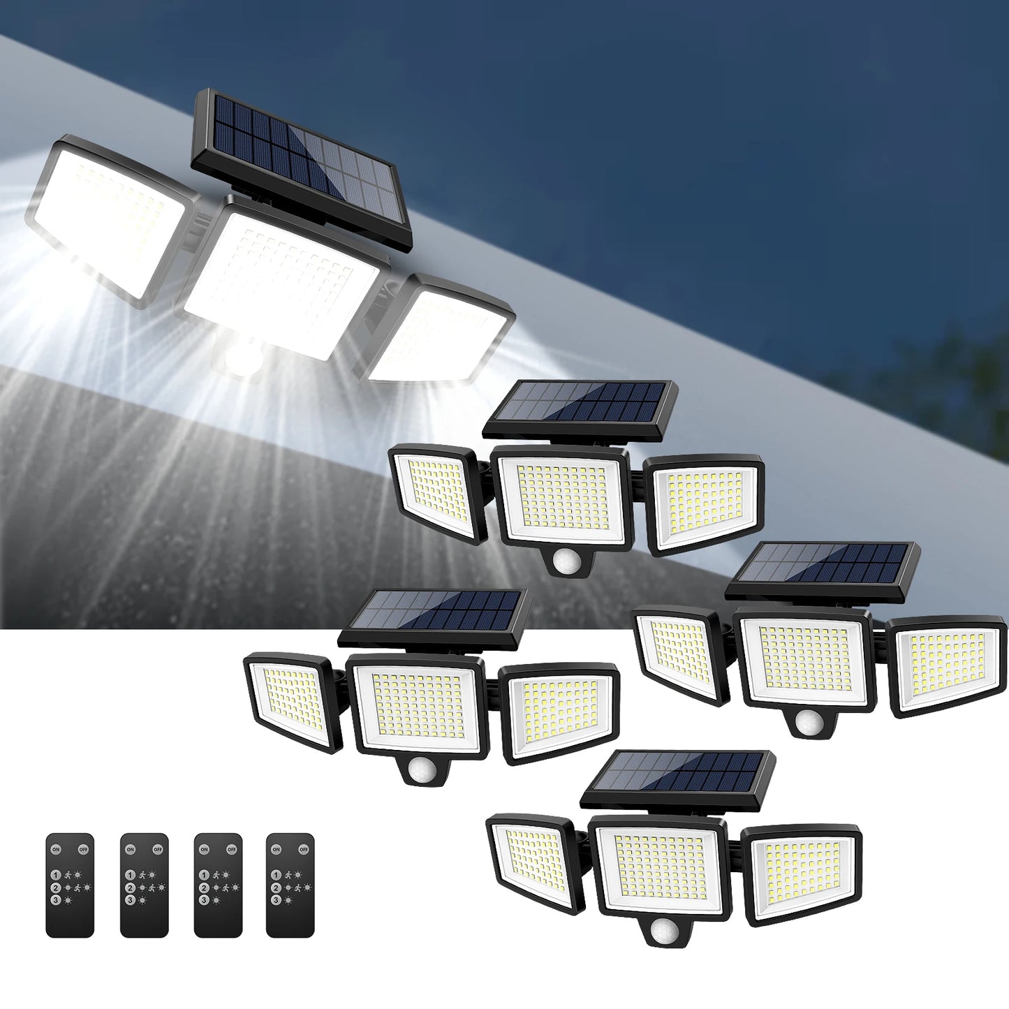 IP65 Waterproof Triple Head Solar Motion Light 210LED