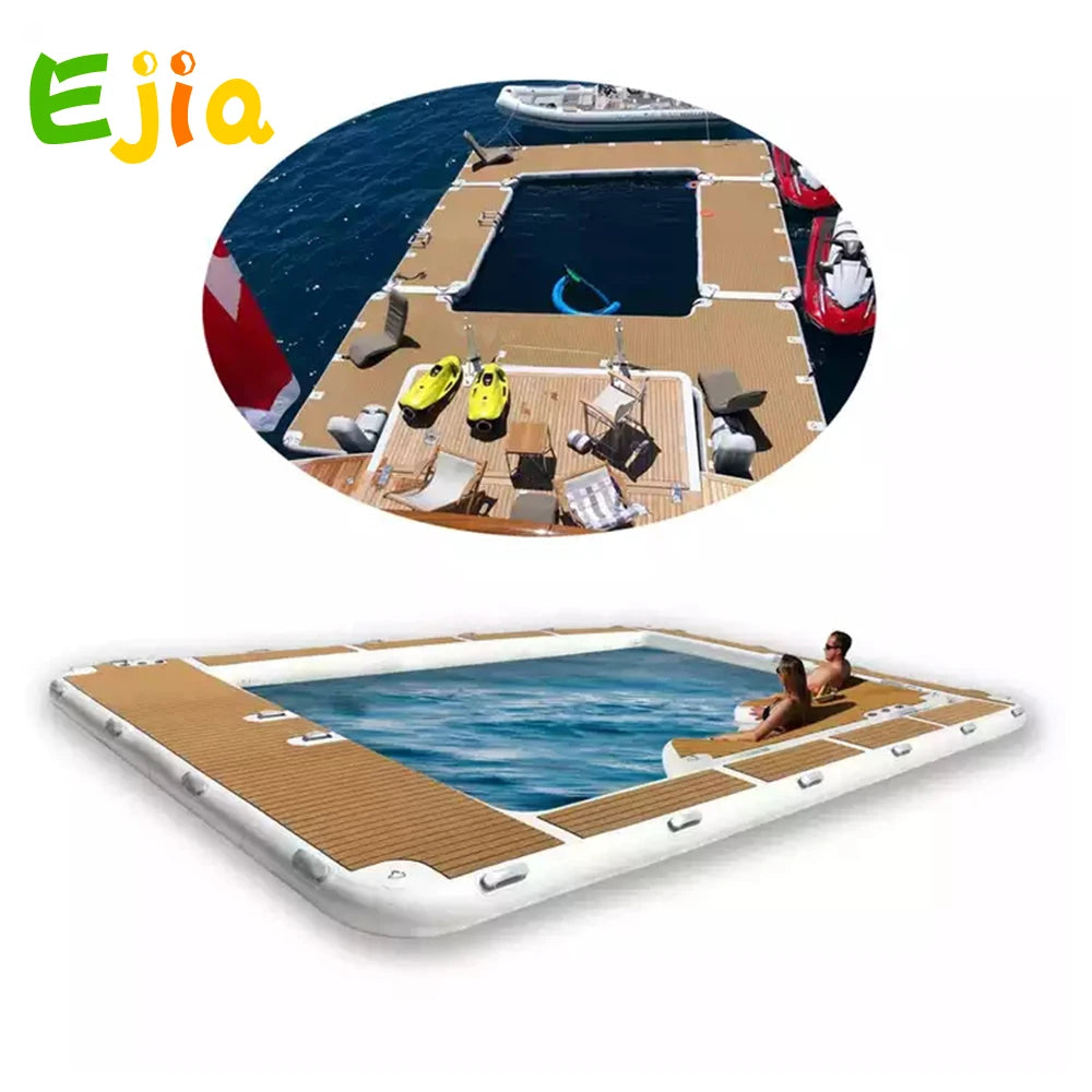 Inflatable Floating Swimming Pool Dock Platform 13x10ft Inflatable Sea Pool with Net for Yacht and Boats