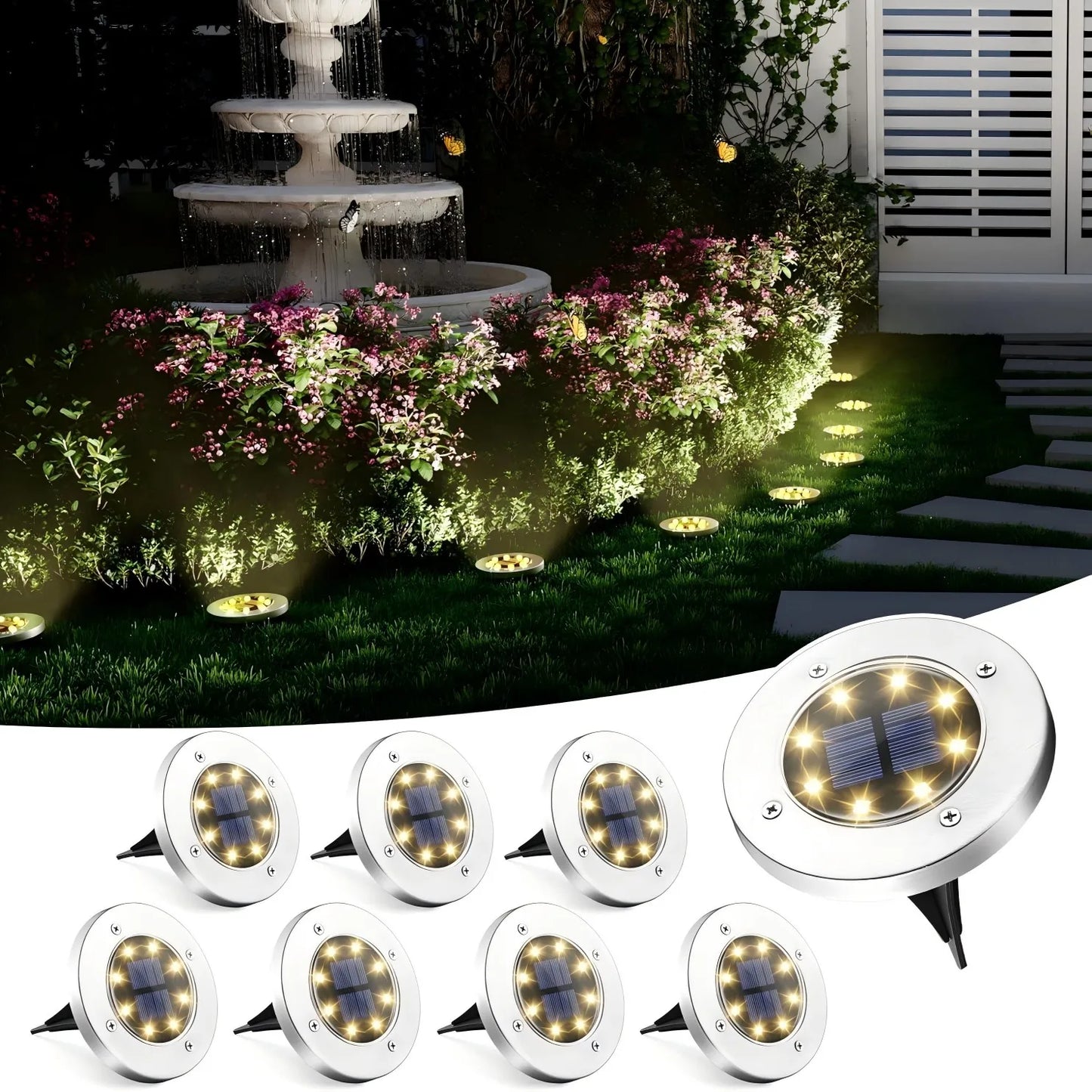 Solar Landscape Lights 8 LED Cool Warm Outdoor Garden