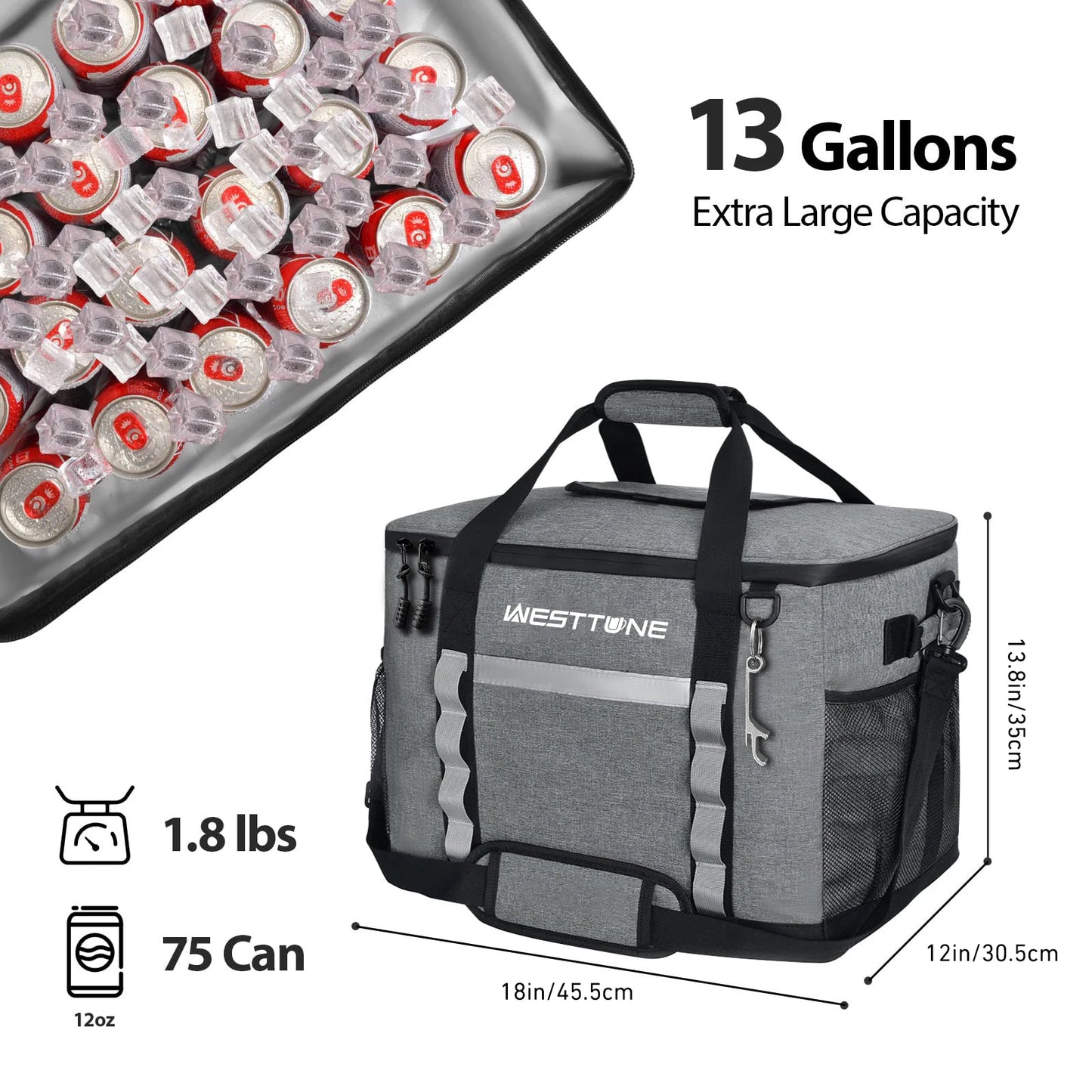 Westtune 75 Cans Soft Cooler Bag Collapsible Ice Chest Large Leakproof Camping Cooler Portable for Travel Beach