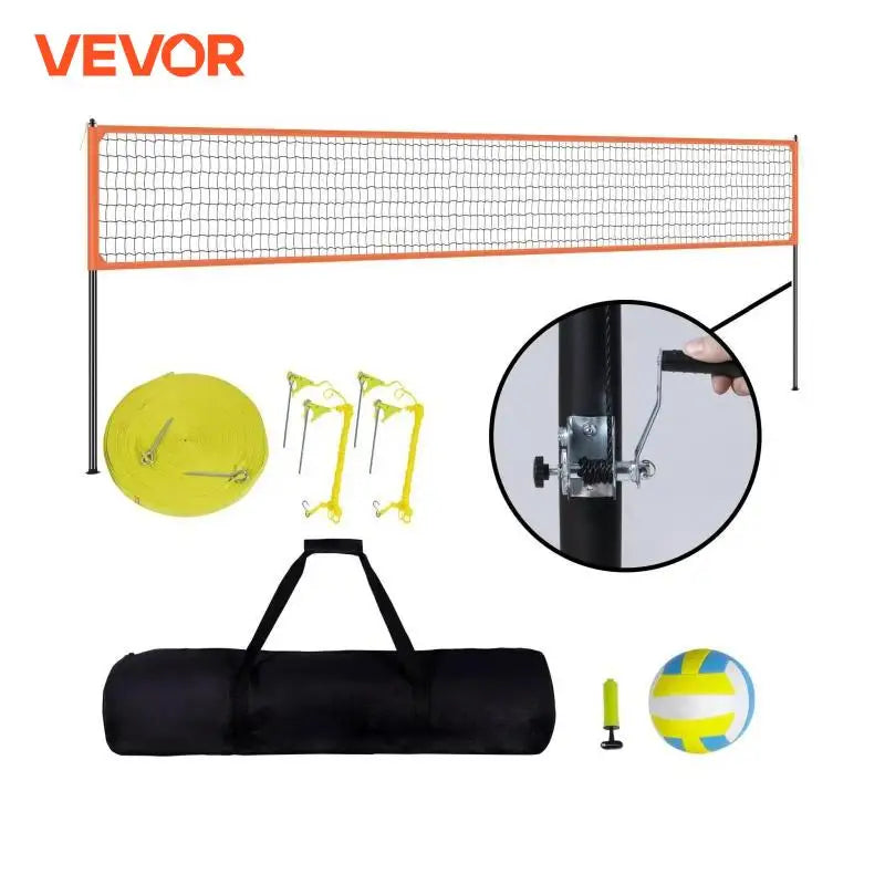 VEVOR 1.25 to 1.75 Inch Outdoor Portable Volleyball Net System Adjustable Height Aluminum Poles Volleyball Set with Pump and Carrying Bag