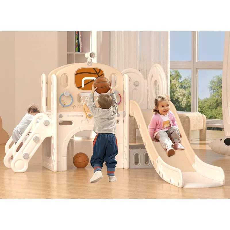 XJD 8 in 1 Toddler Slide Set Kids Climber Playset with Basketball Hoop and Ball Indoor Outdoor Playground for Toddlers 1 to 3 Years
