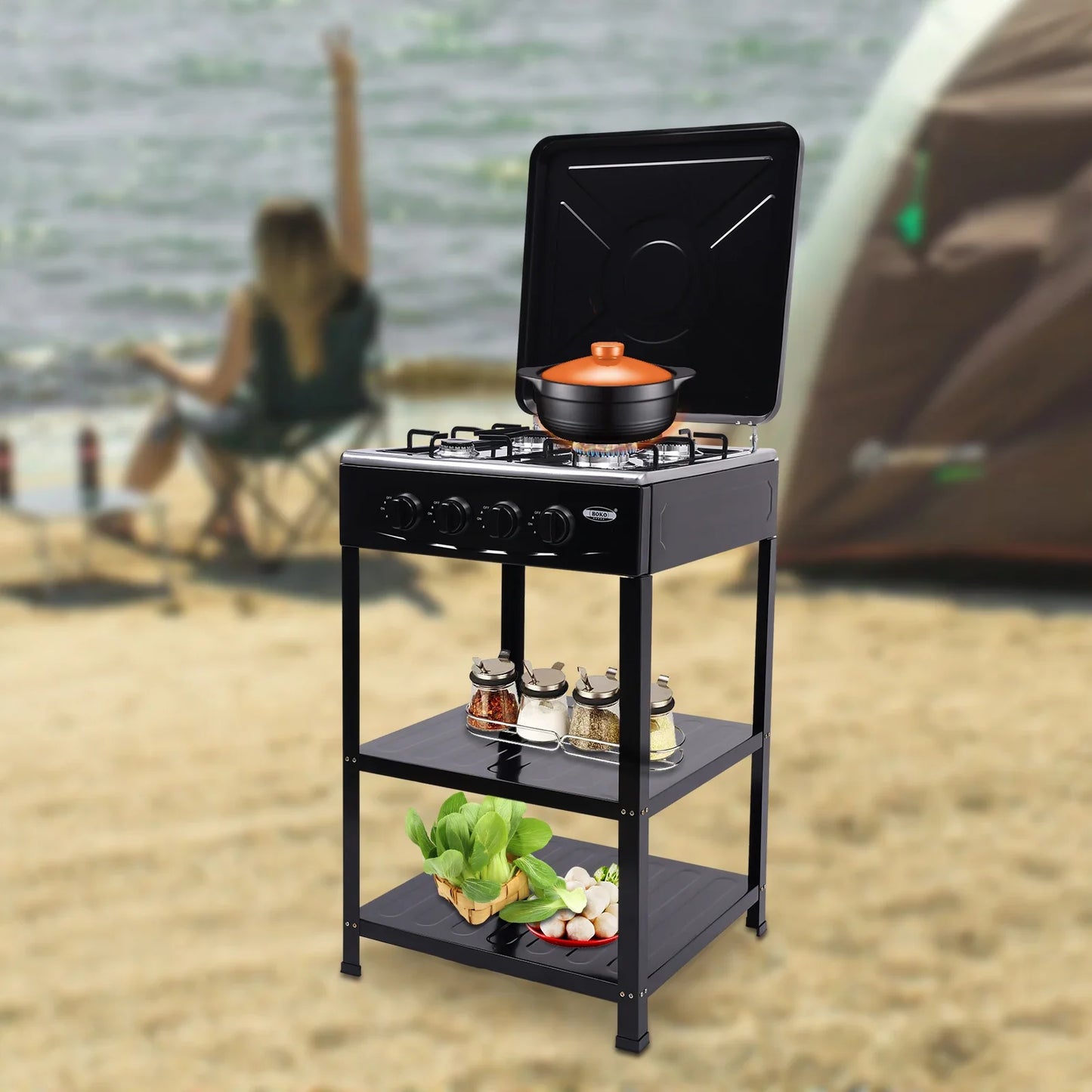 4 Burner Portable Gas Stove With Wind Blocking Cover