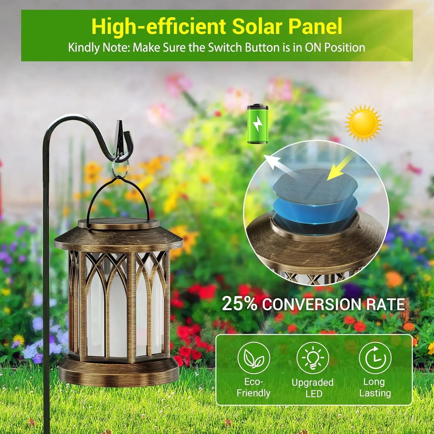 2 Pack Flickering Flame Solar Lanterns For Garden Patio