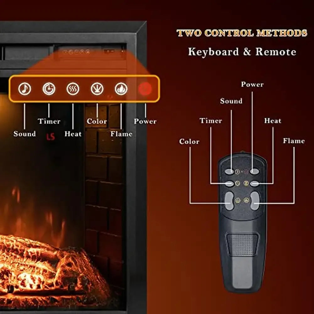 36 Inch Wall Mount Electric Fireplace Insert with Remote Control Realistic Log Flame Overheat Protection Plug In Installation 1500 Watt