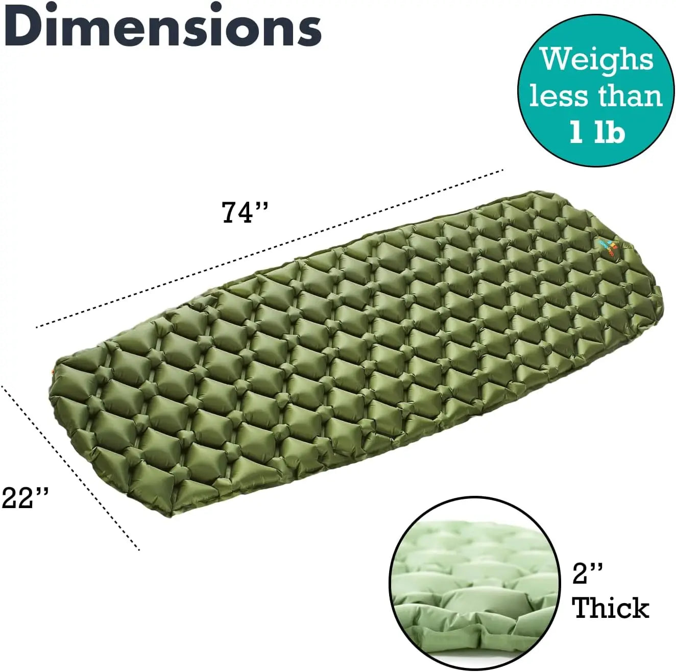 Ultralight Inflatable Sleeping Pad 74x22 Inch Camping