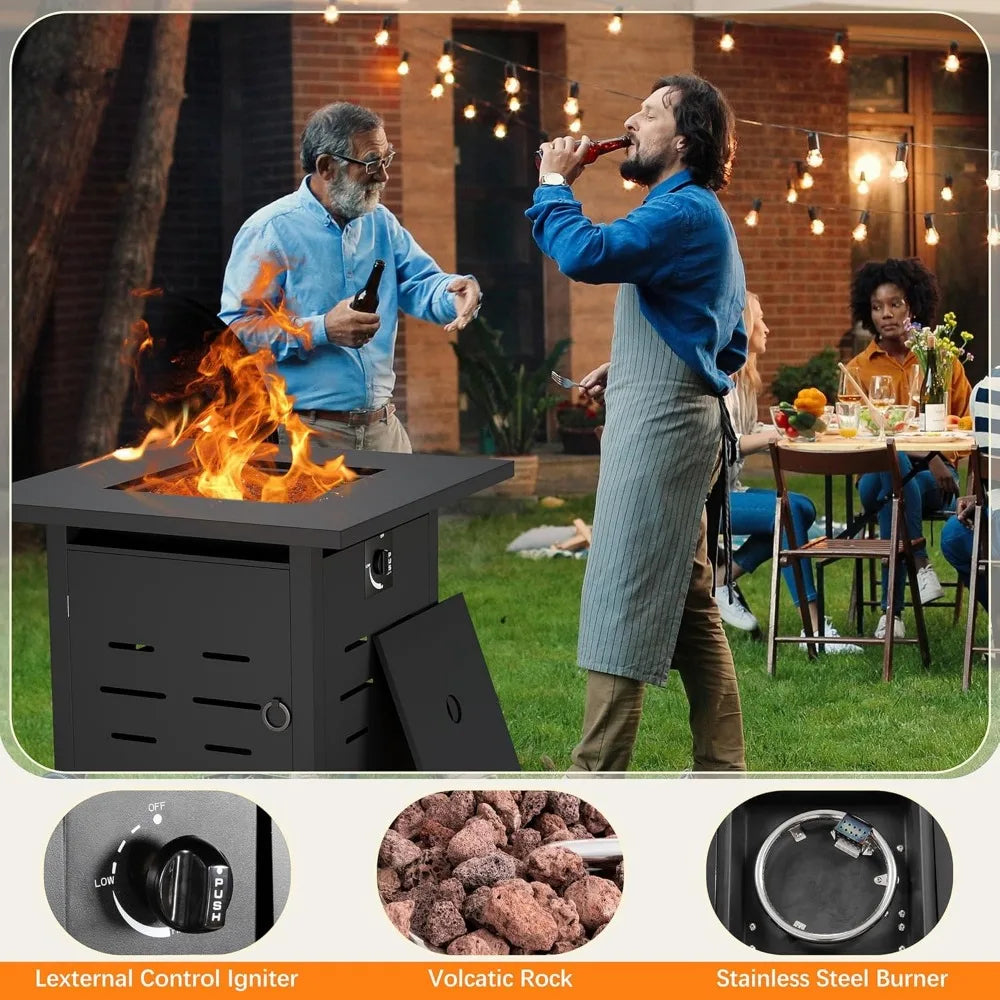 28 Inch 2 In 1 Propane Fire Pit Table 50000 BTU Gas Fire Pit with Lid and Lava Rock Outdoor Patio Fire Table