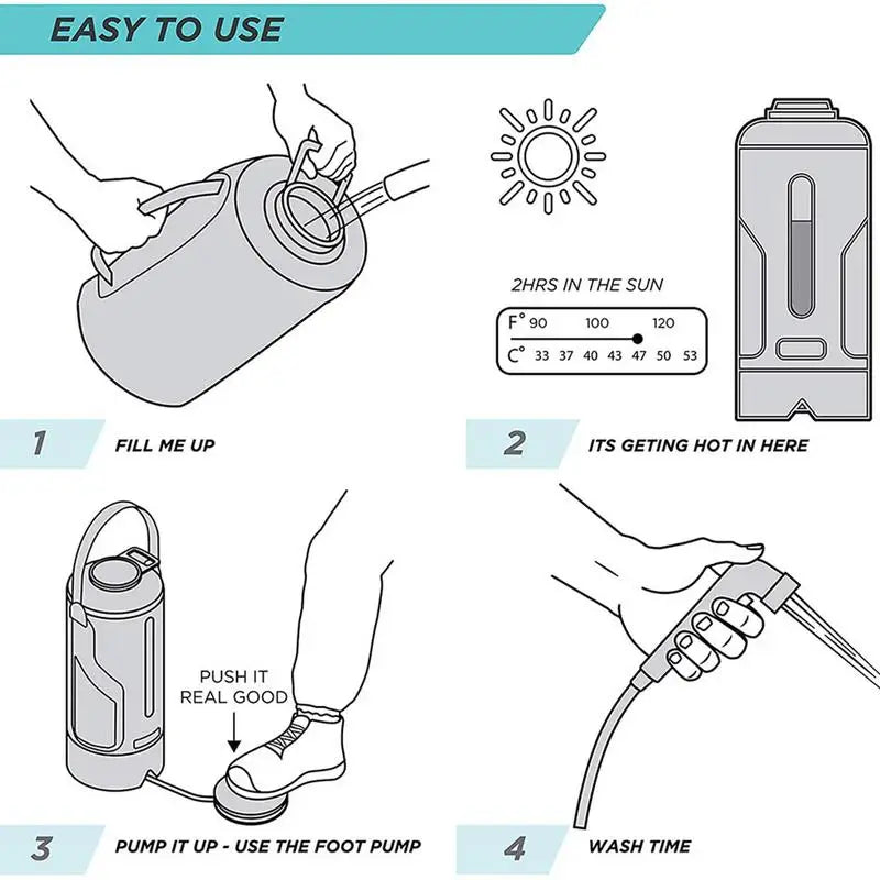 12L Portable Camping Shower Bag With Foot Pump Window
