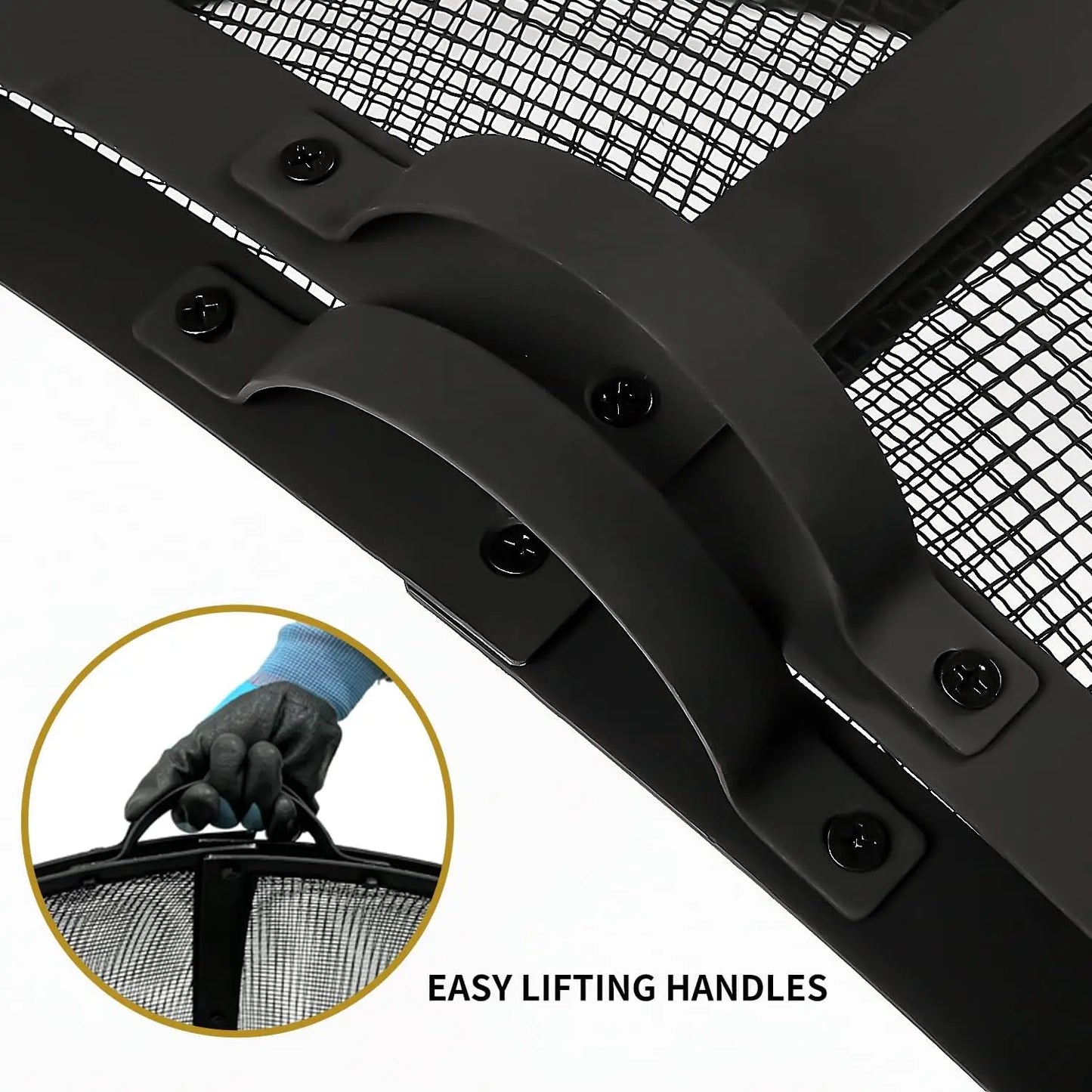 Outdoor Fire Pit Spark Screen Cover Accessory 36 Inch Patio Round Easy Opening Fire Mesh Screen Guard Heavy Duty Steel Firepit Ember Lid with Hinge Black