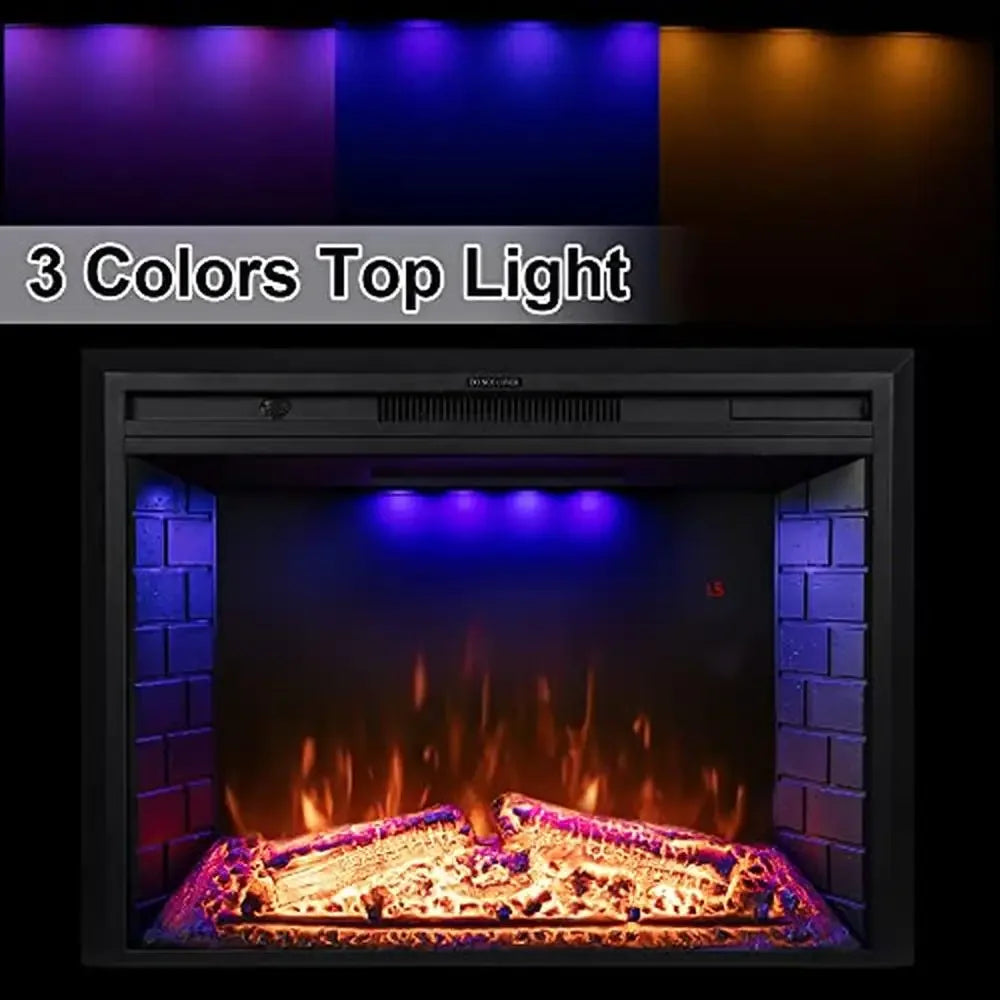 36 Inch Wall Mount Electric Fireplace Insert with Remote Control Realistic Log Flame Overheat Protection Plug In Installation 1500 Watt