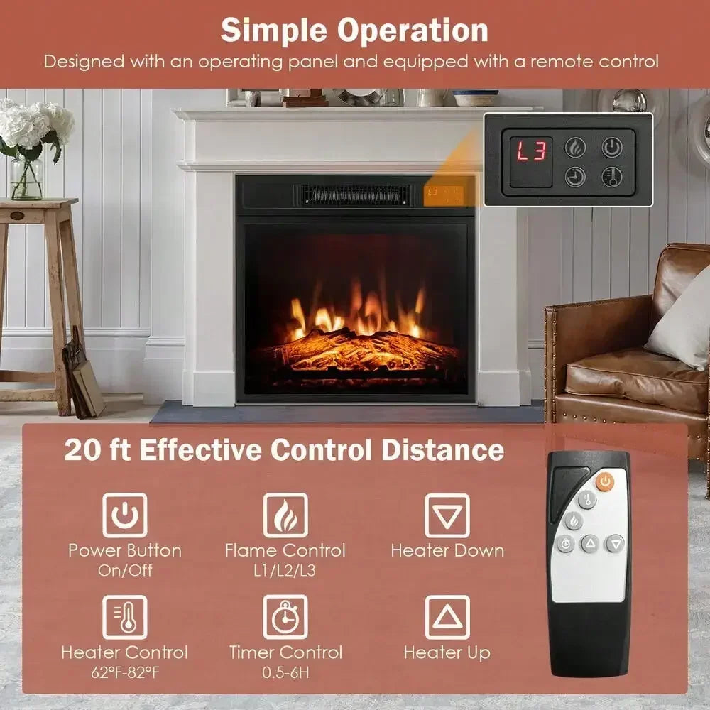 Electric Fireplace Freestanding And Wall Mounted Heater With Realistic Flame And 5000 BTU Heat Output