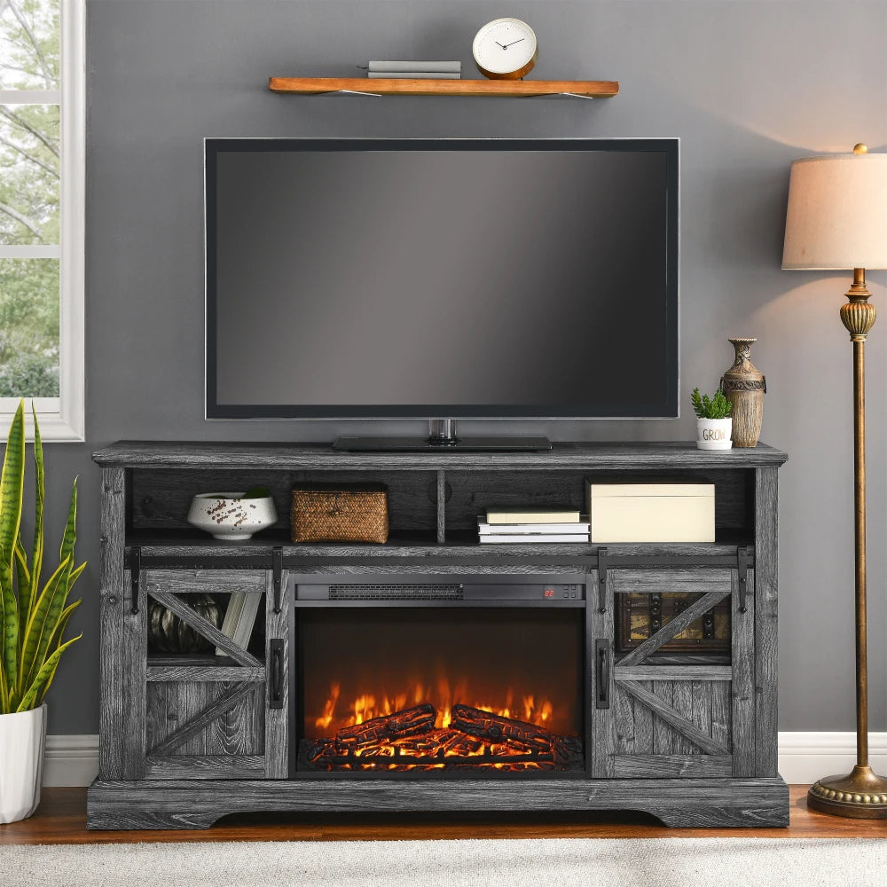 26 Inch Electric Fireplace Insert Ultra Thin Heater With Log Set Realistic Flame Remote Control Timer Overheating Protection