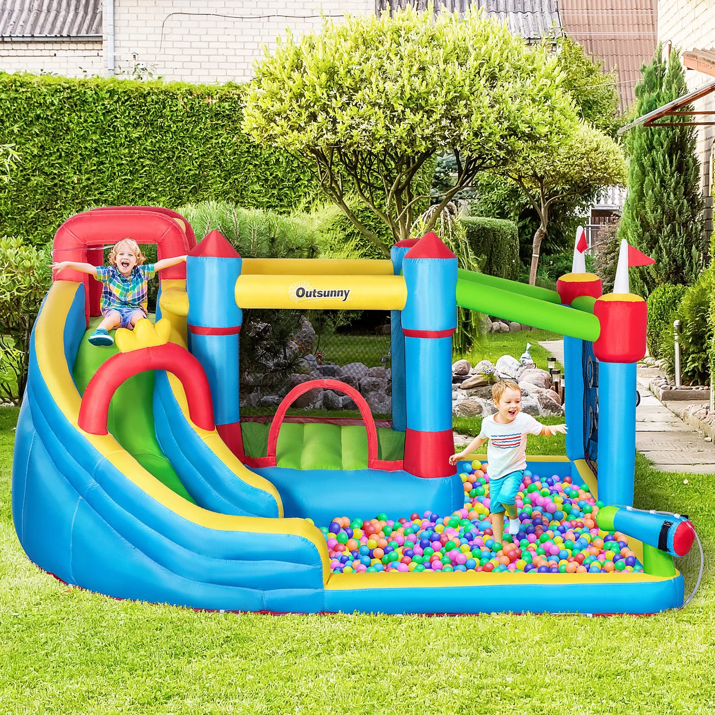 6 in 1 Inflatable Bounce House Outdoor Toy Inflatable Water Slide for Kids