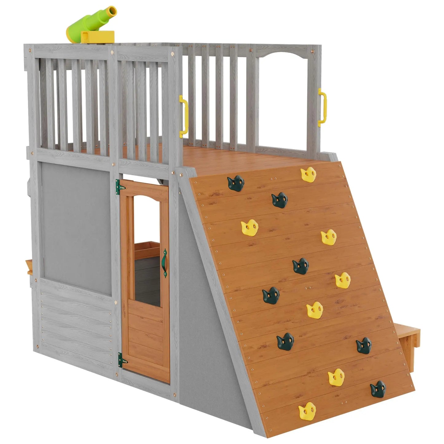 Outdoor Wooden Playhouse for Kids Large Sturdy Design with Lookout Post Climbing Ramp and Telescope Ideal for Ages 3 to 6