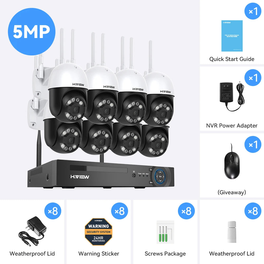 H View 8CH 5MP Wireless WiFi Security Camera Kit NVR