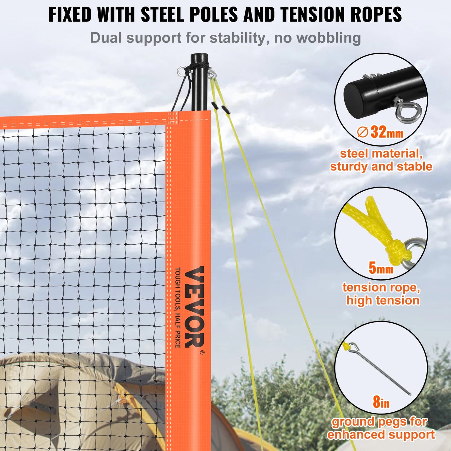SucceBuy Outdoor Volleyball and Badminton Set Adjustable Steel Poles Professional Set with Carrying Bag for Backyard Beach Lawn