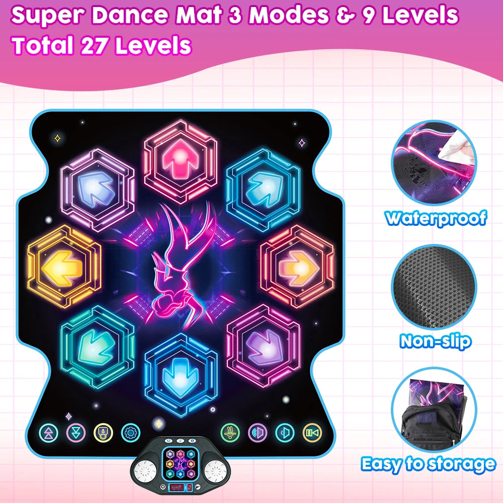 Vatos Dance Mat For Kids 27 Levels 8 LED Keys Bluetooth 5 Game Modes Built In Music Outdoor Fun Party Toys Ages 3 And Up