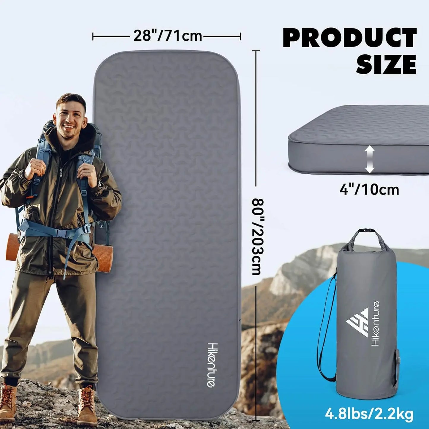 4 Inch Self Inflating Sleeping Pad 9.5 R Value Insulated