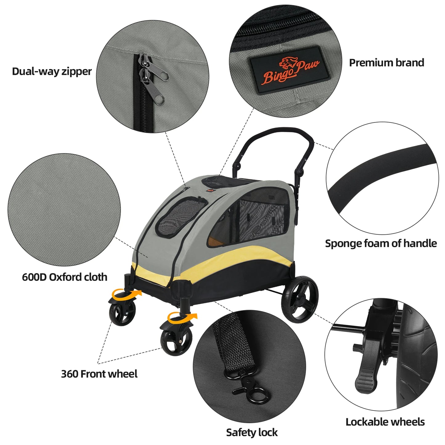 Dog Stroller Foldable Four Wheel Pet Jogger Wagon 55 Kg
