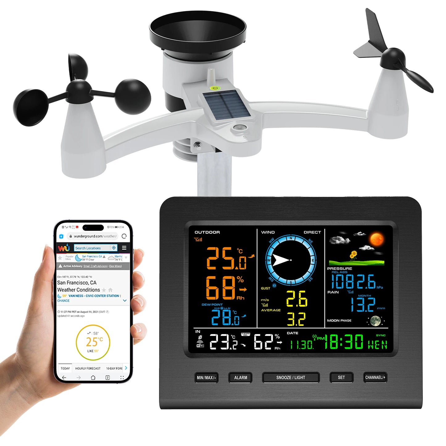 8 In 1 Wireless Weather Station With WiFi Sync Solar Sensor