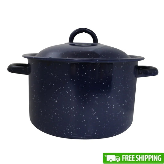 6 Qt Enamel Stock Pot With Double Handles Oven Safe Durable Steel