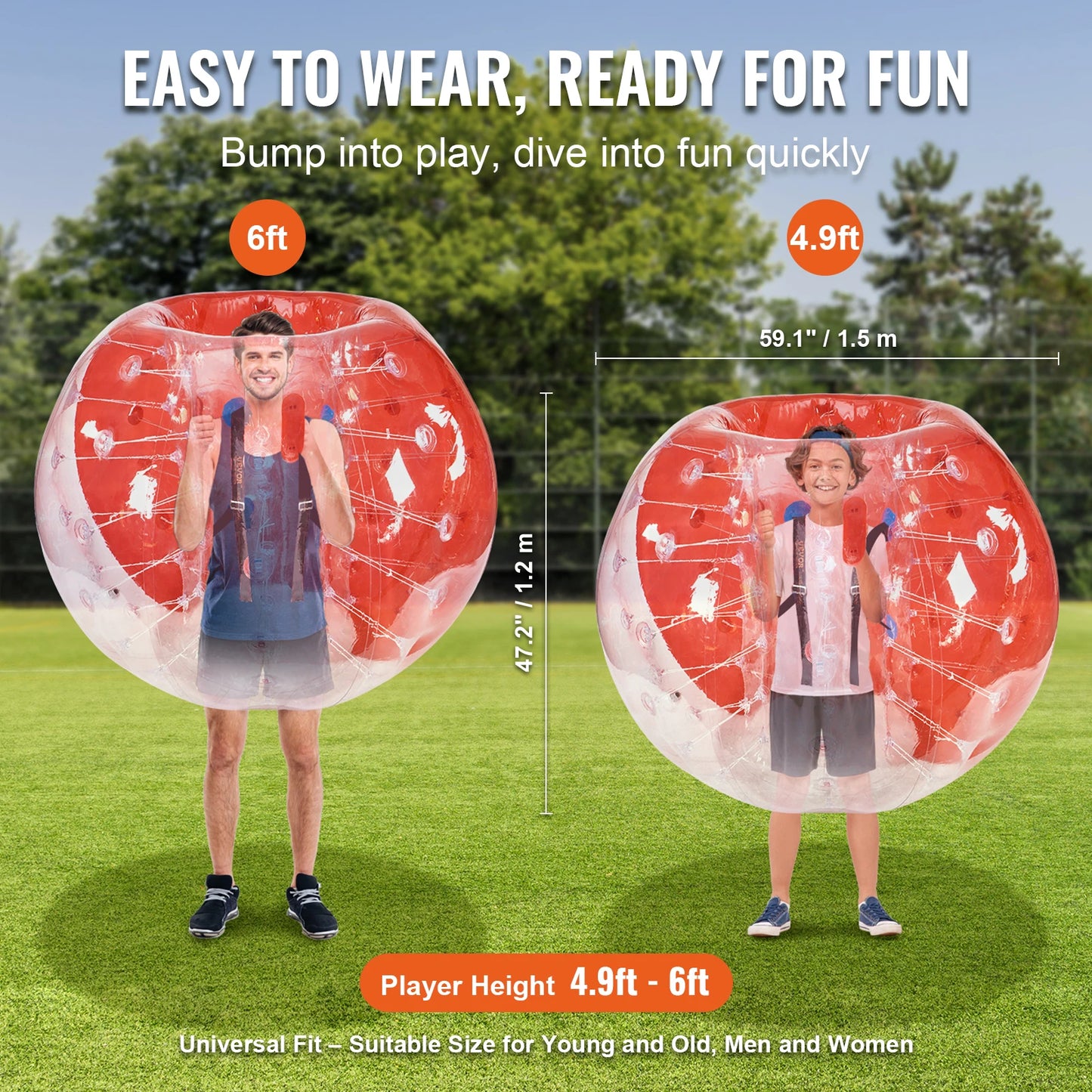 SucceBuy 5FT Inflatable Bumper Ball Body Bubble Zorb Ball for Teen and Adult Body Bubble Soccer Ball PVC Hamster Bubble Ball