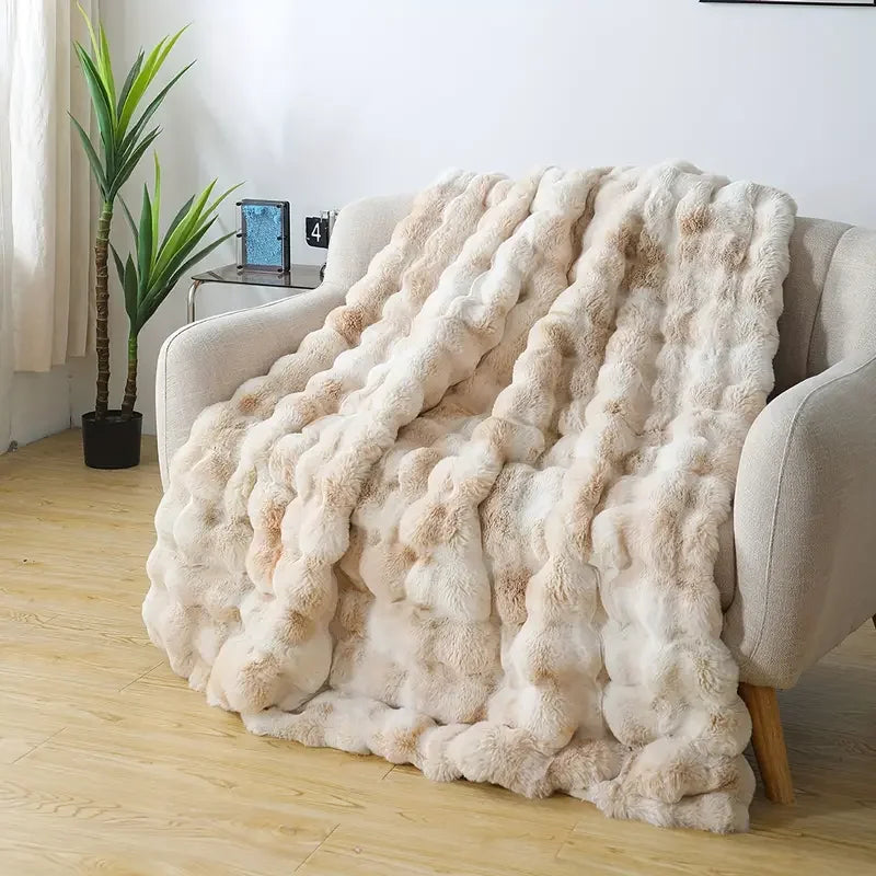 Cozy Faux Rabbit Fleece Blanket Throw For Living Room