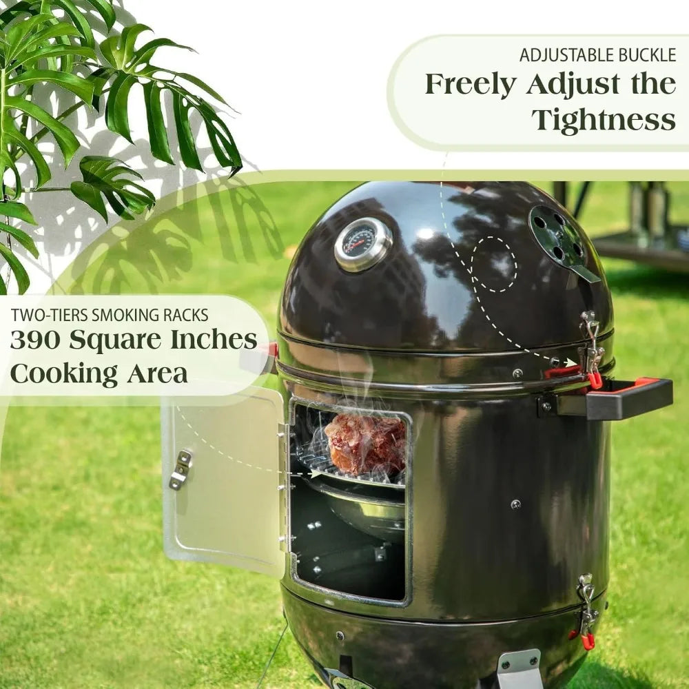 Sophia And William 18 Inch Vertical Charcoal Smoker BBQ Grill With Porcelain Enameled Smoking Chamber And Two Layer Smoking Shelves