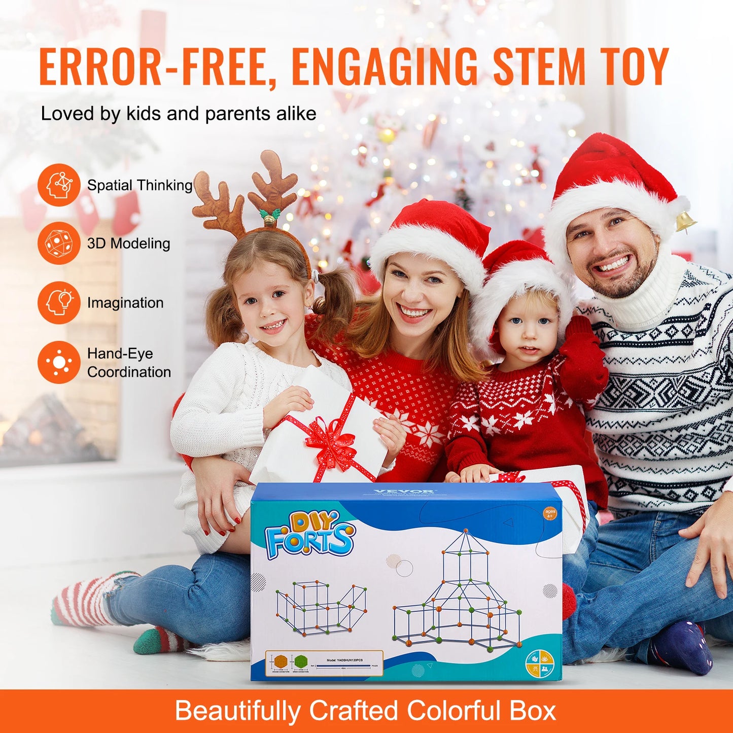 SucceBuy Fort Building Blocks Kids Creative Indoor Play Tent Brick Kit with 80 Rods and 40 Balls for DIY Educational Castle Toys