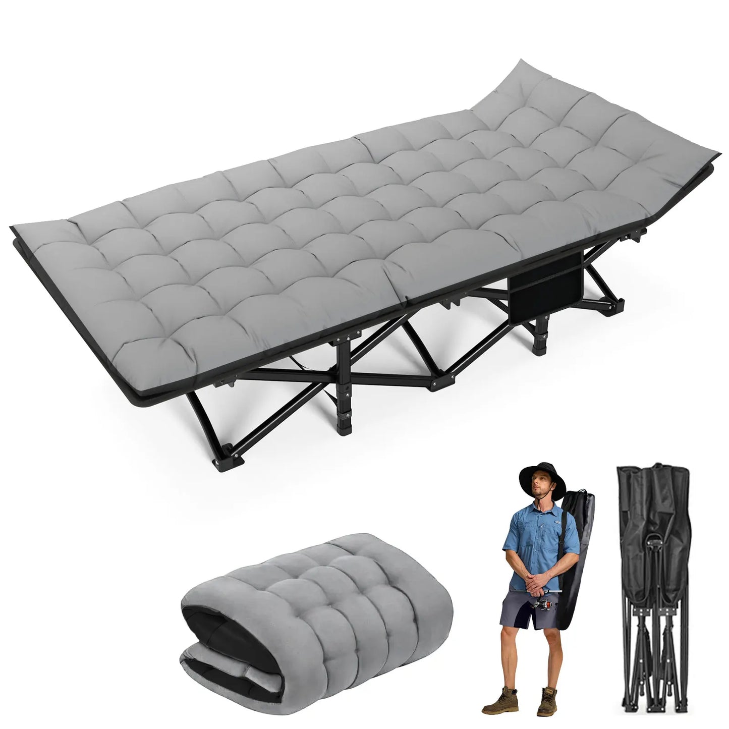 Folding Camping Cot Portable Heavy Duty Bed Adults 200kg