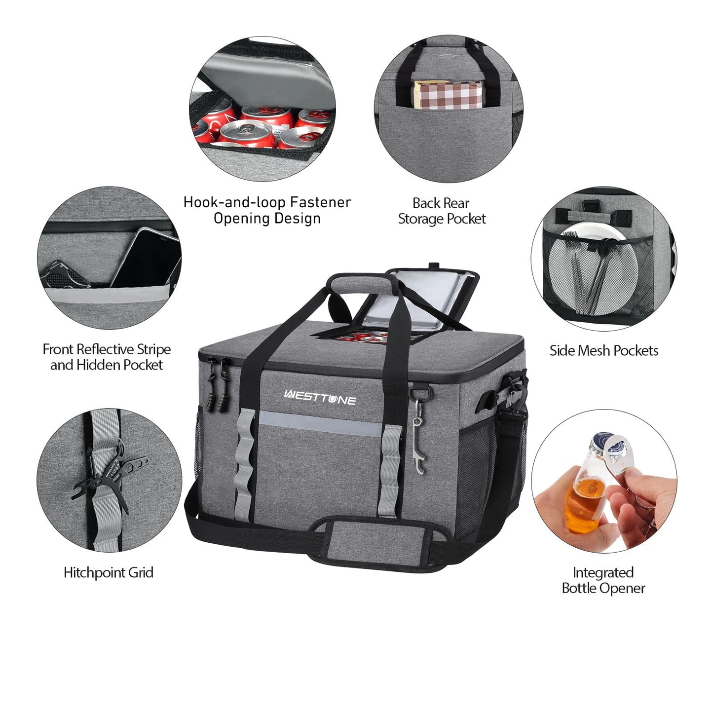 Westtune 75 Cans Soft Cooler Bag Collapsible Ice Chest Large Leakproof Camping Cooler Portable for Travel Beach