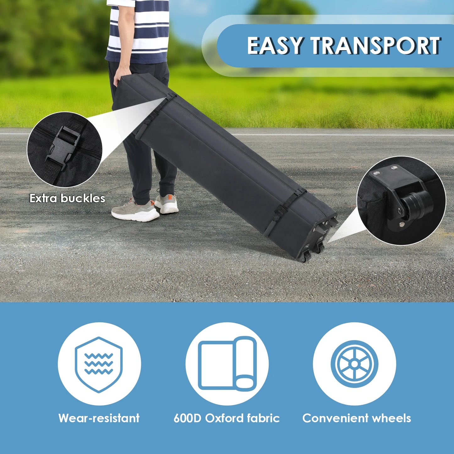 AOOU 10x10FT Pop Up Canopy With 4 Sidewalls Wheeled Bag