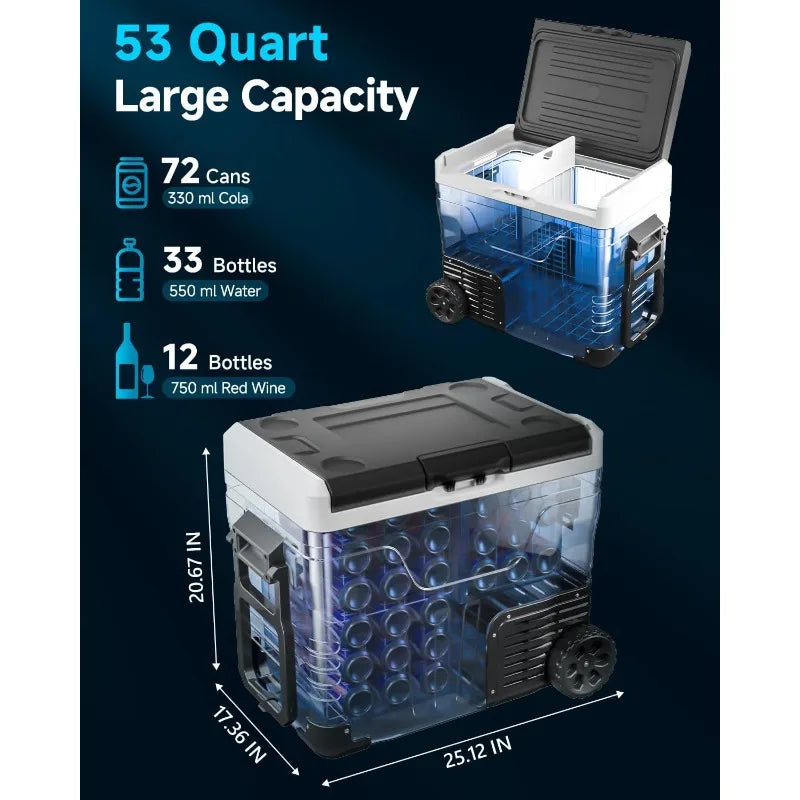 Car Fridge Portable 12 Volt Refrigerator 53 Quart 50 Liter Electric Cooler with 12 24 Volt DC and 110 240 Volt AC for Truck Van RV Camper SUV