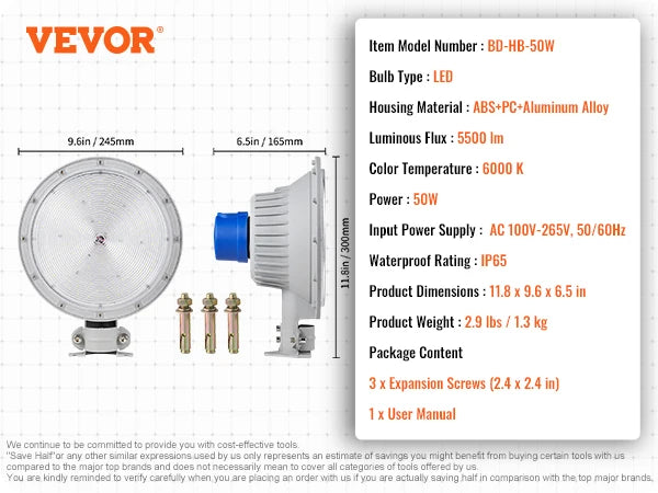 Vevor LED Barn Light 100W 6000K Daylight Floodlight Outdoor