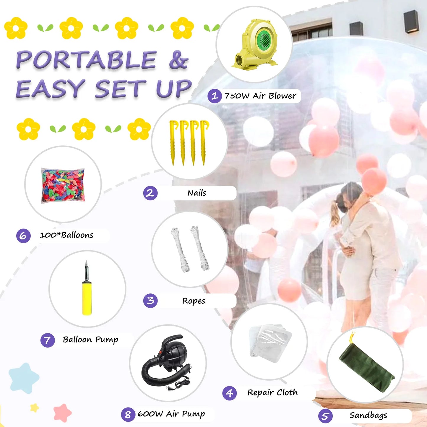 Inflatable 3M 10FT PVC Bubble House Children Toys Outdoor Commercial Castle With 1100W Air Blower And 100 Balloons