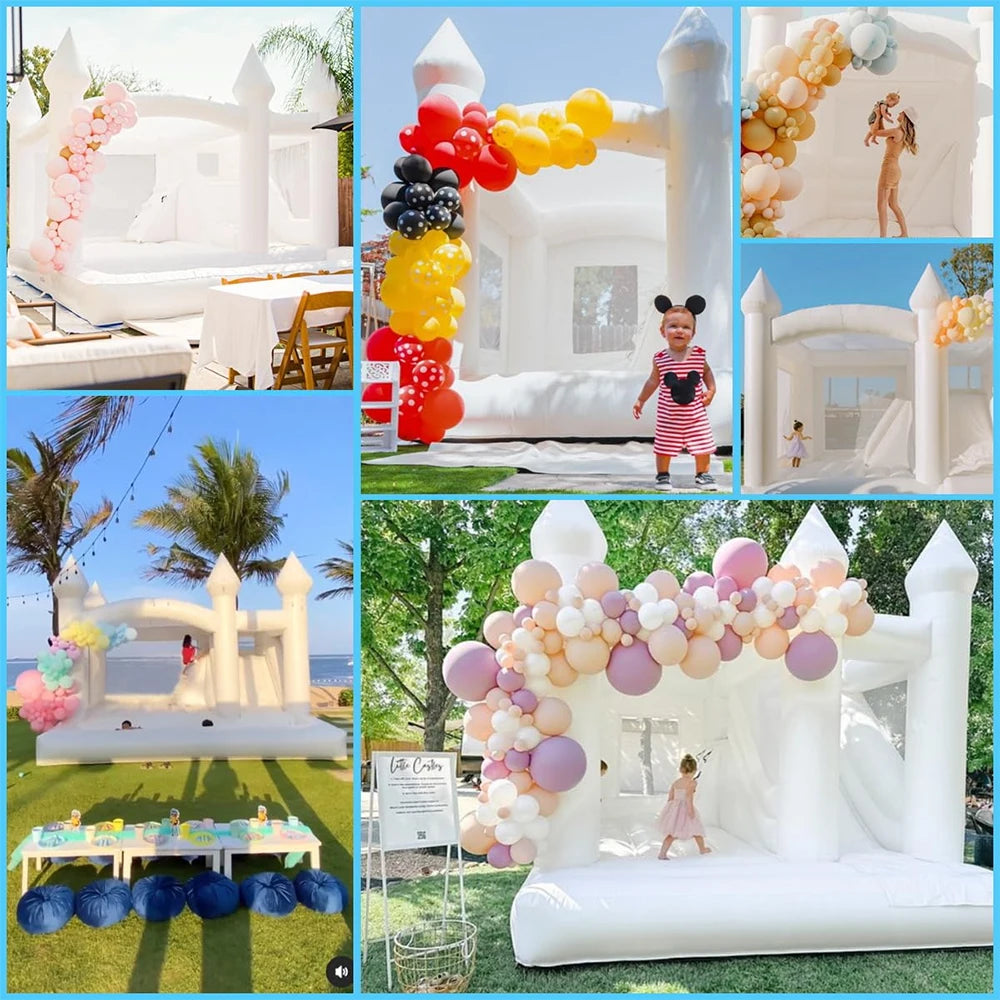 15FT PVC White Bounce House With Slide And Ball Pit Large Jumper Bouncy Inflatable Castle For Wedding Birthday Party Decoration