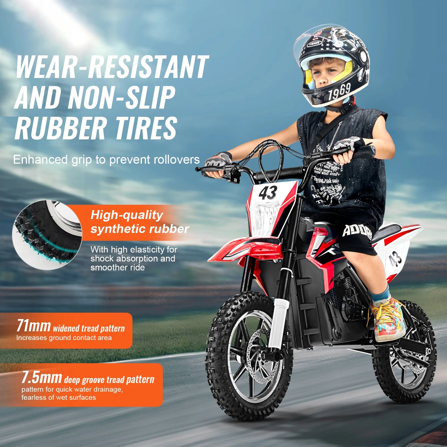 SucceBuy 36V Kids Ride On Motorcycle with Speed Up to 15.5mph Treaded Tire Battery Gauge Electric Motorcycle Toys for Children