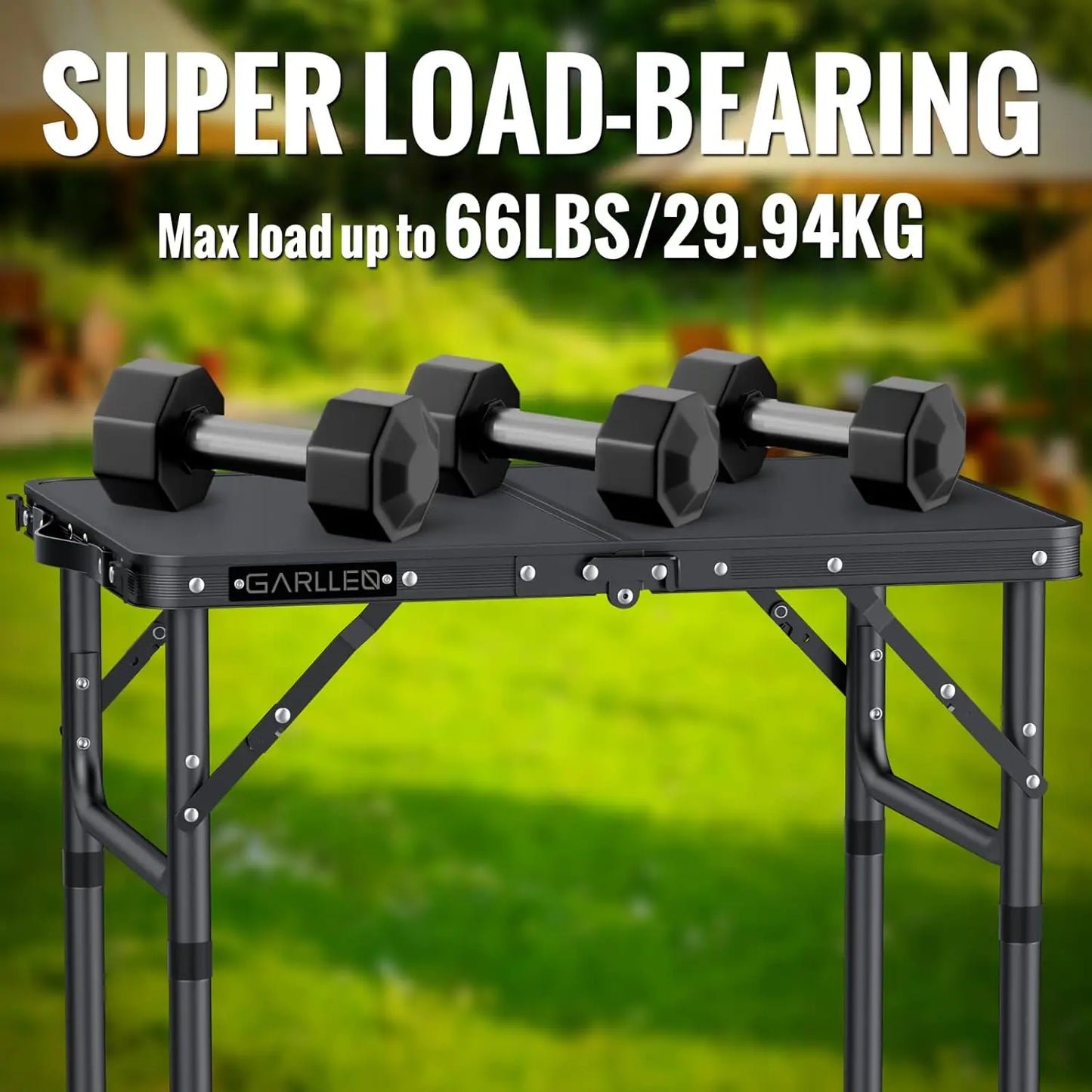 2ft Folding Camping Table 3 Height Adjustable Portable Aluminum Outdoor BBQ Table Black