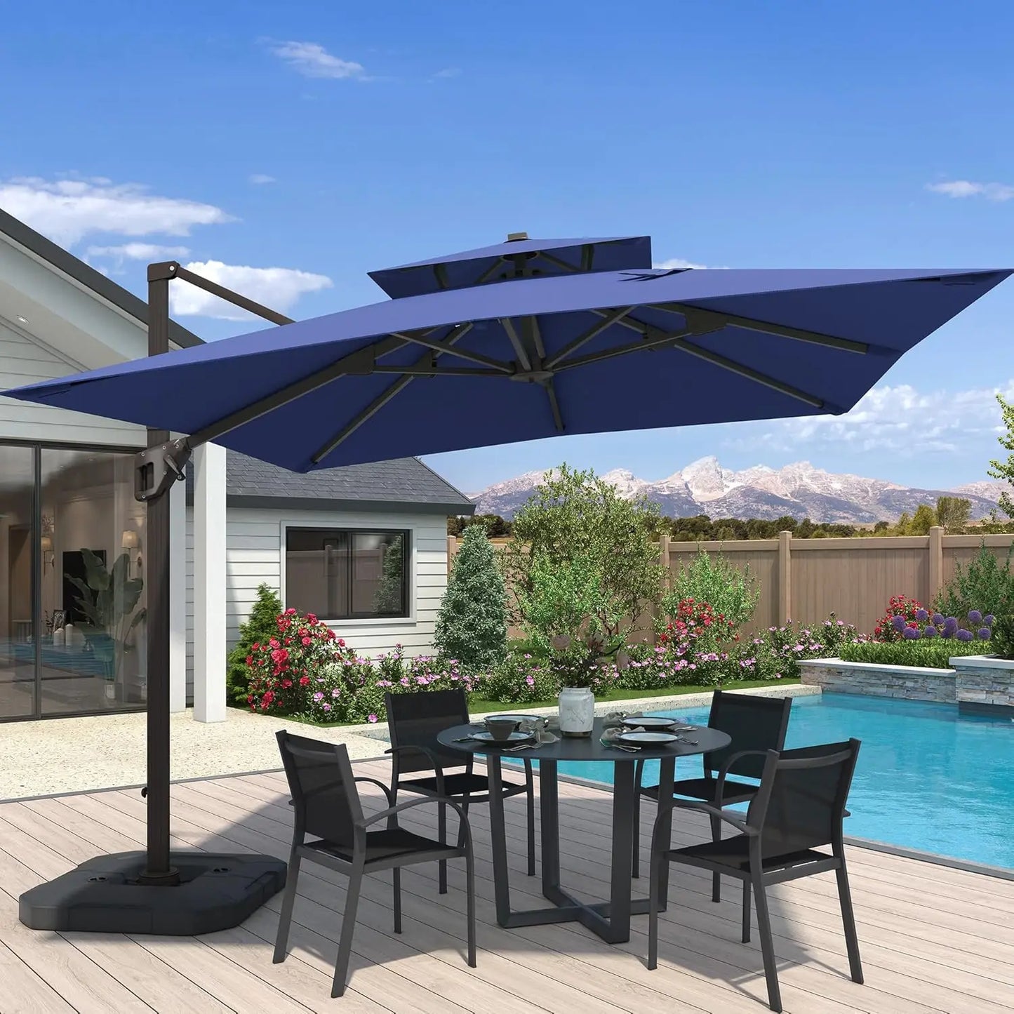 10x10 Ft Cantilever Patio Umbrella With Base Aluminum
