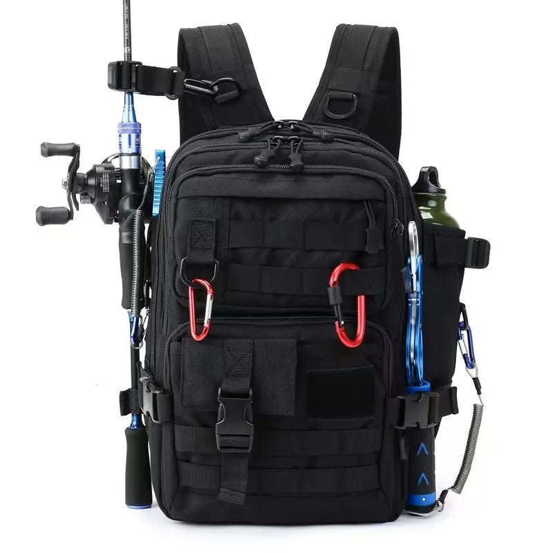 Large Fishing Tackle Storage Bag With Rod Holder Backpack